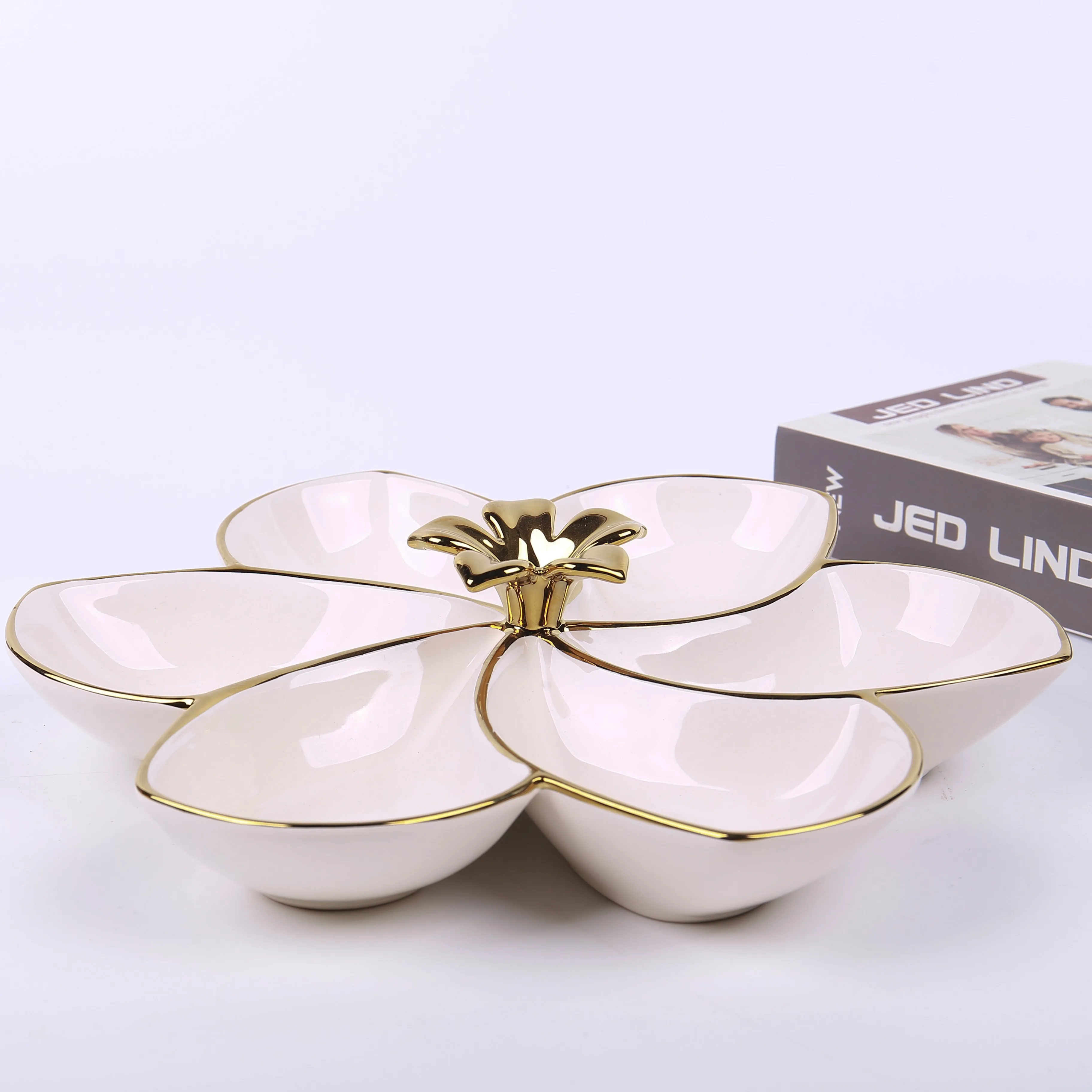 Wholesale 5 Compartments Ceramic dishes White Divided kitchen decor Ceramic Fruit Plate
