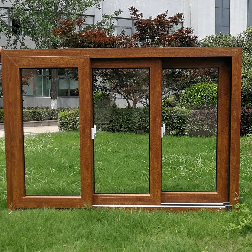 Durable Stable Color Wood Laminate and White Plastic uPVC Material Doors Windows With Insert Shutter