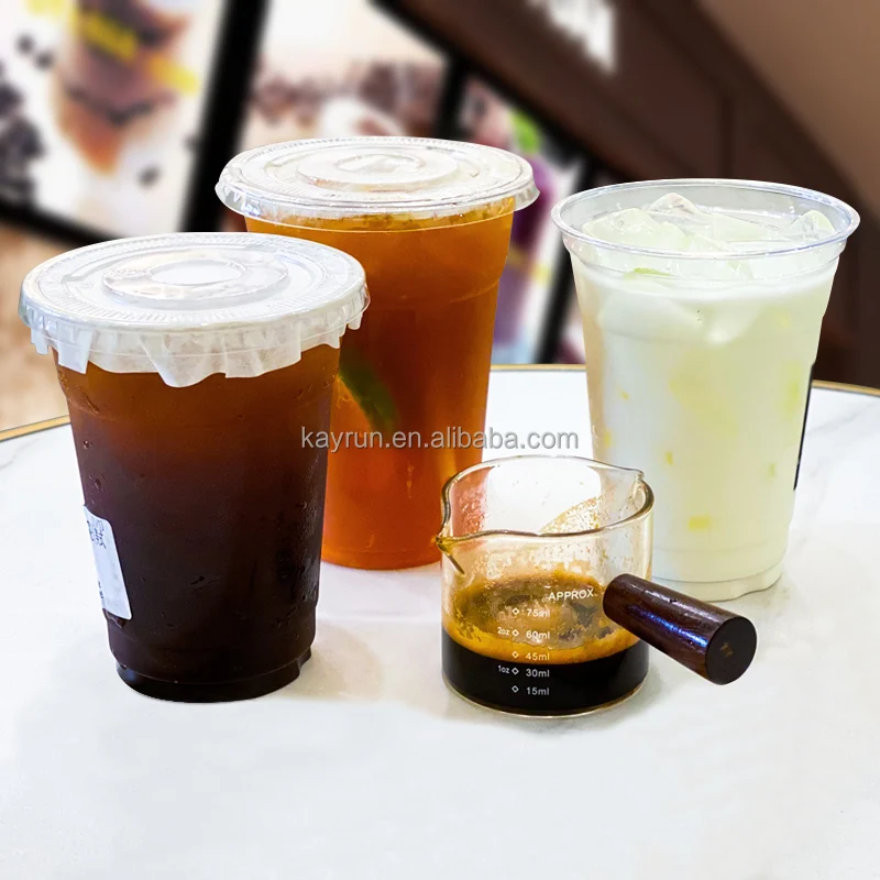 Custom 12 16 22 32 oz transparent bubble tea plastic cup biodegradable cold coffee  PLA clear cups with lids