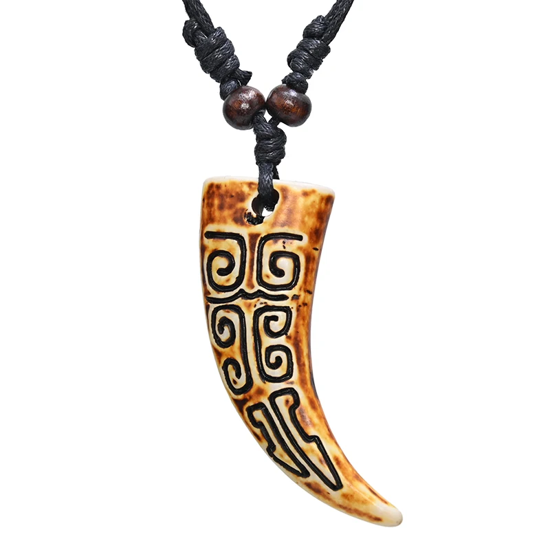 FX046 Imitation ivory necklace horn pendant cool women Choker Retro Jewelry Africa Primitive Tribal Yak Bone necklace Amulet