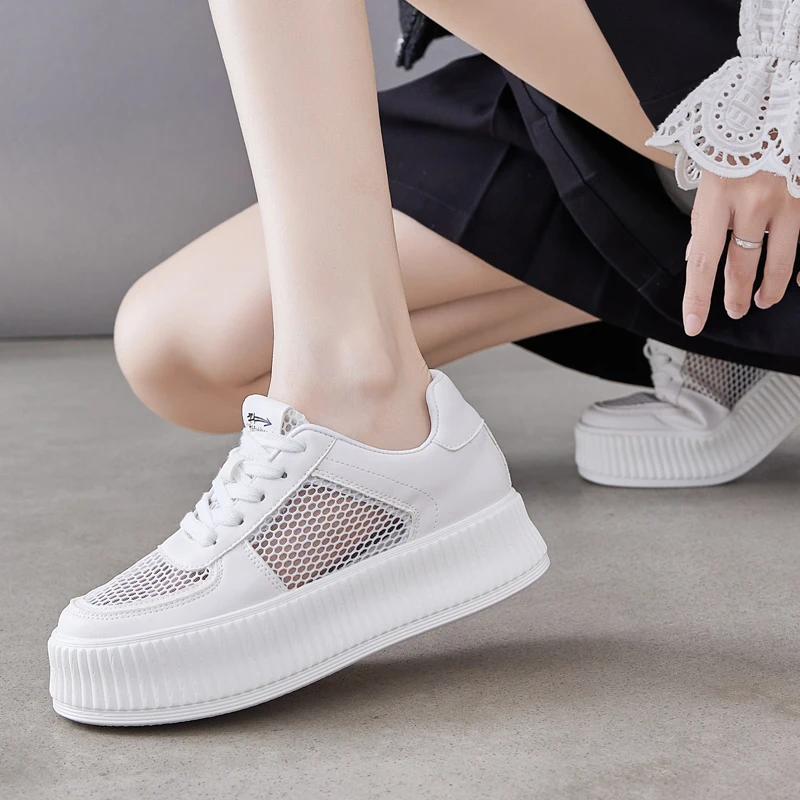 Mesh upper height increasing elevator shoes big size 31-43 increase height shoes hidden heel sneakers for women