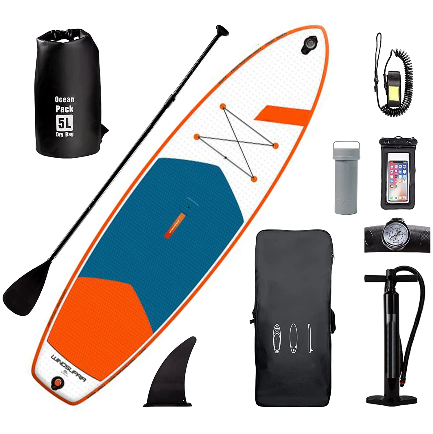 Надувная доска для сапсерфинга, базовый уровень, 11 дюймов, с двумя съемными плавниками