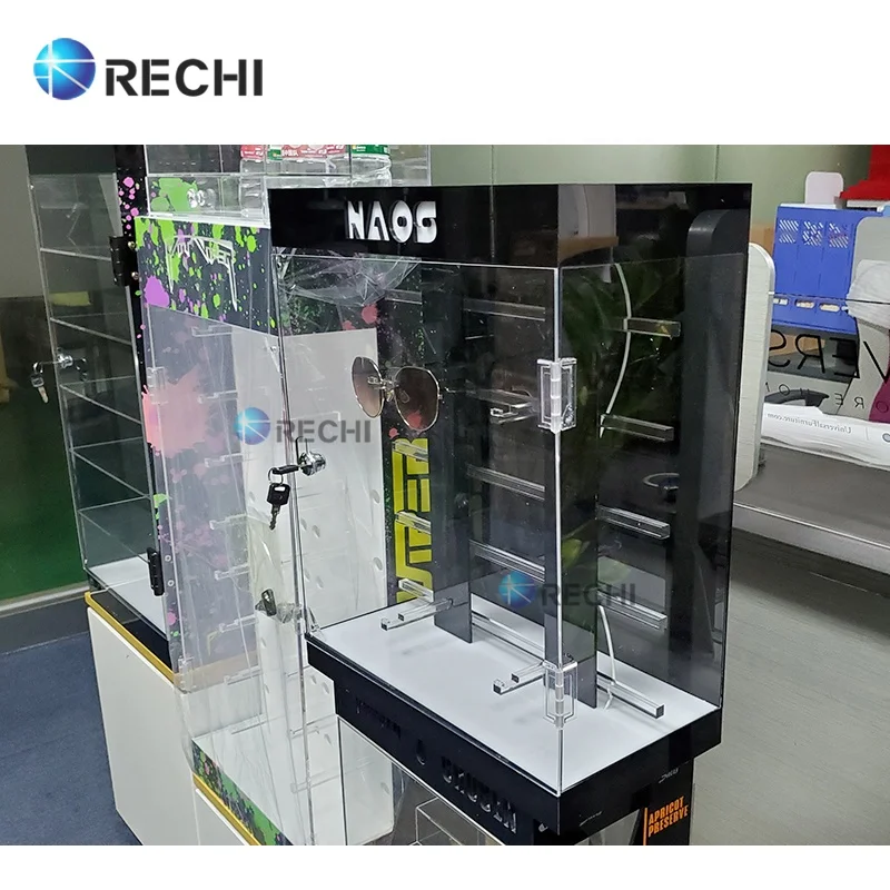 RECHI Lockable & Illuminated Acrylic Eye-wear Storage Display Cabinet Luxury Glasses Acrylic Storage Showcase For Optical Store