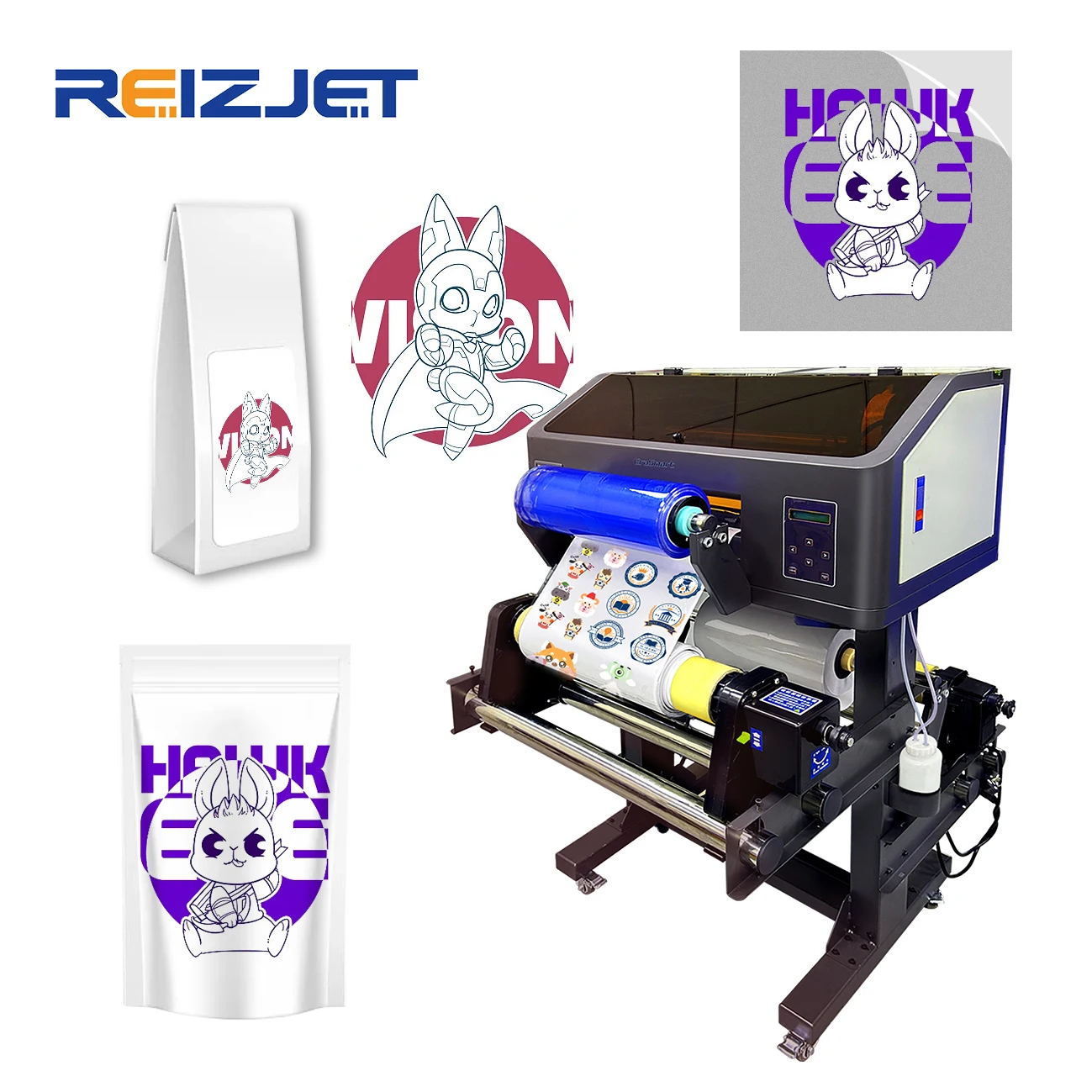 Reizjet Dual XP600 Roll to Roll Sticker  Label Printing Machine Printer  A3 UV DTF Printer With Laminator