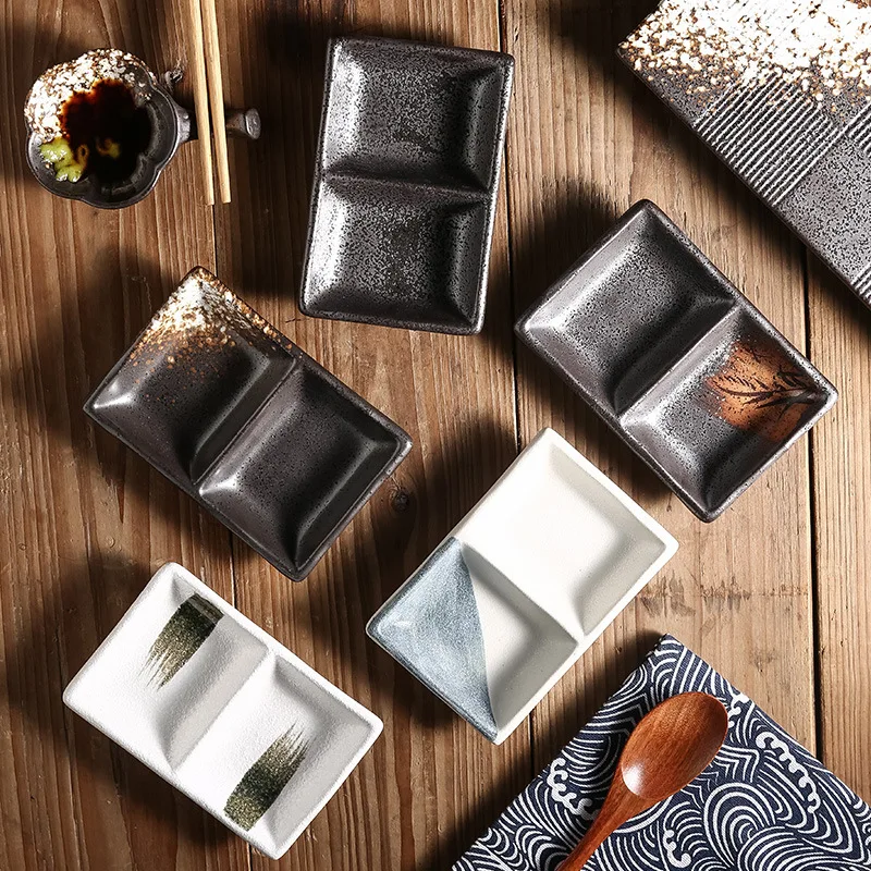 Two grid sauce seasoning plate barbecue dipping plate  Sushi Snack Dish