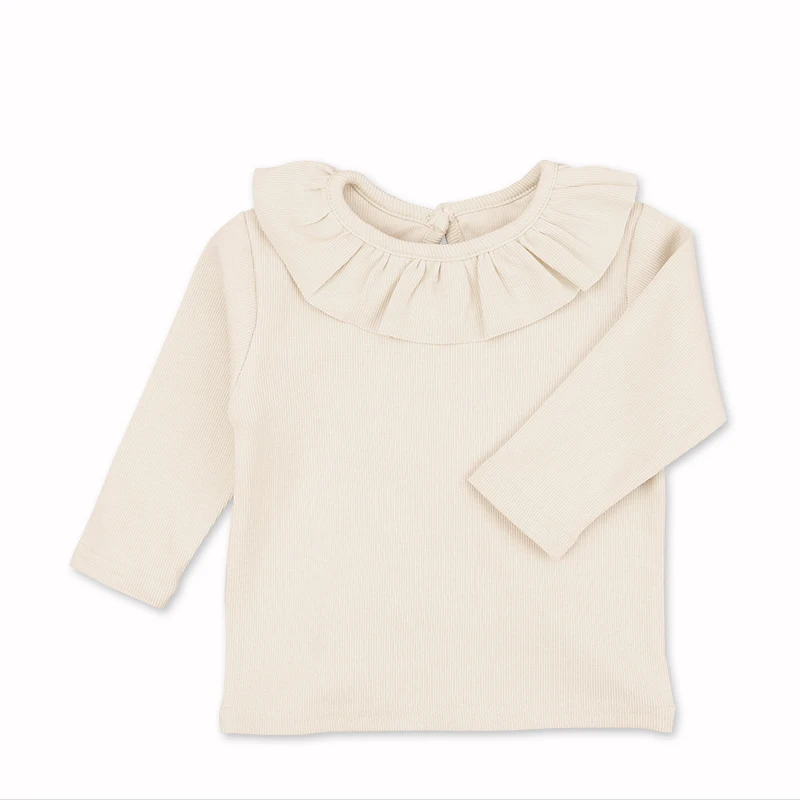China supplier long sleeve girls tops  t shirt cotton children clothes ruffle neck tshirt wear