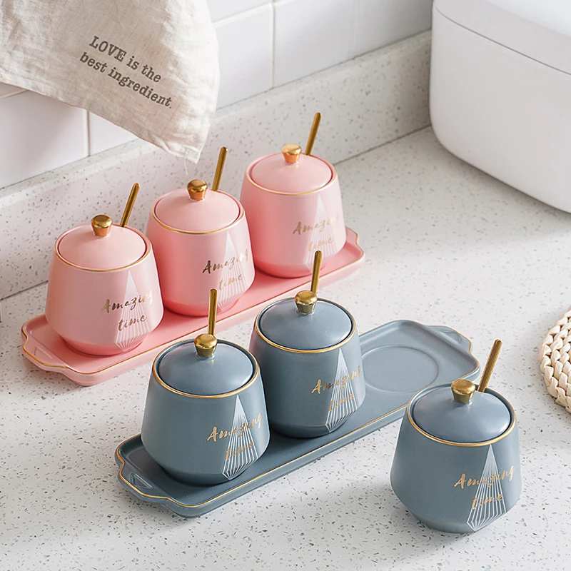 Creative Personality Geometric Pattern Letter Printing Irregular Shape Nordic Ceramic Seasoning Jar