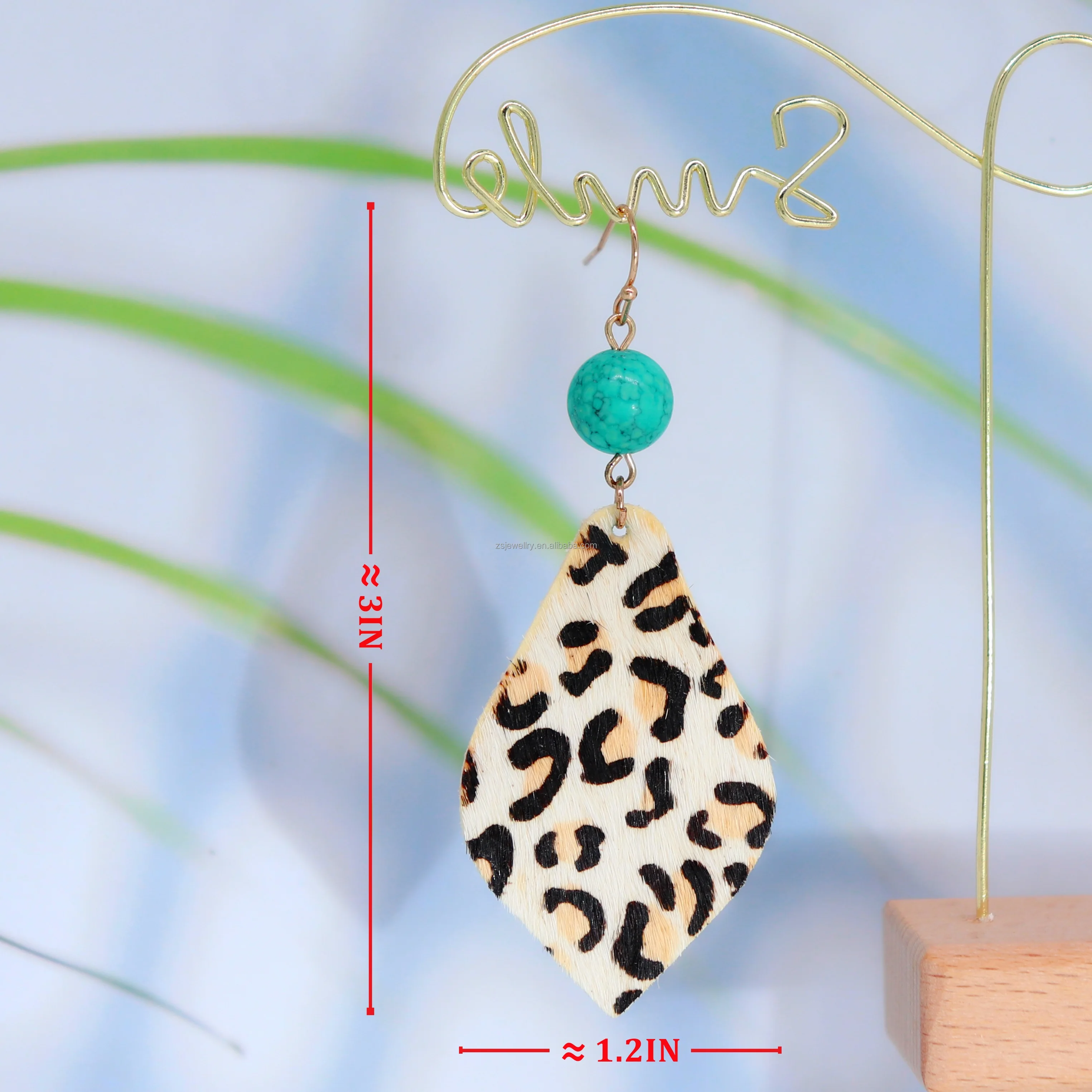 Turquoise Gold Plated Women Fashion Genuine Lady Metal Twisted Cooper Alloy Weave Jewelry Portable Cow Faux Leather Earrings