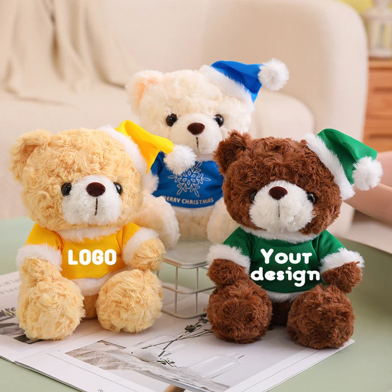 Personalized Custom Christmas Text Teddy Bear wearing Christmas costume Stuffed Plush Doll Christmas Decoration Gift