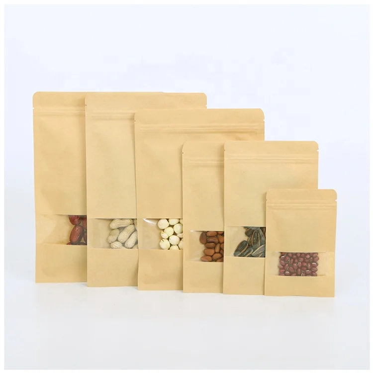 In stock High quality low MOQ custom logo laminated brown kraft paper ziplock bags