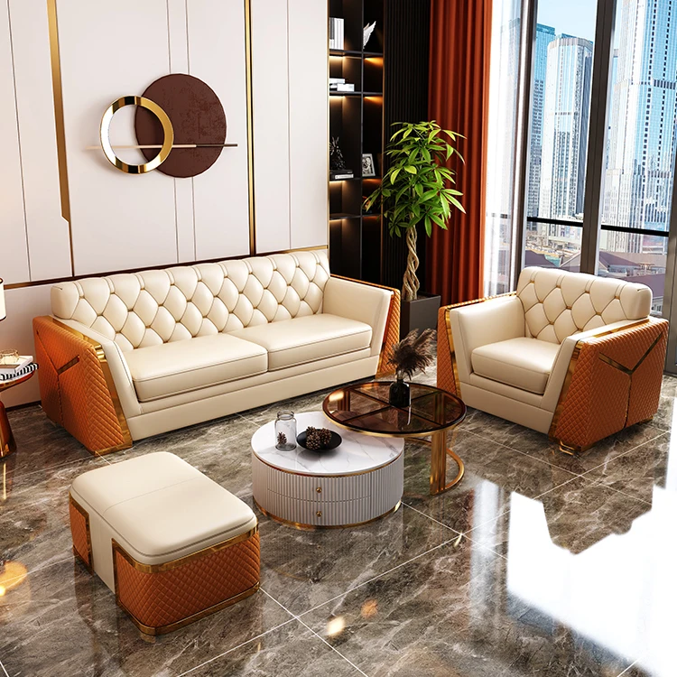 Light luxury leather sofa modern living room design chesterfield sofa set furniture for home hotel office