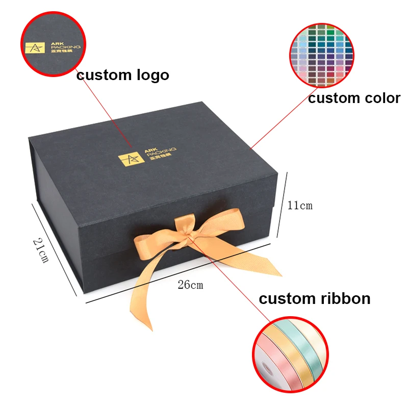 custom logo luxury foldable package printed large gift black folding mailer magnetic paper shipping packaging box with ribbon