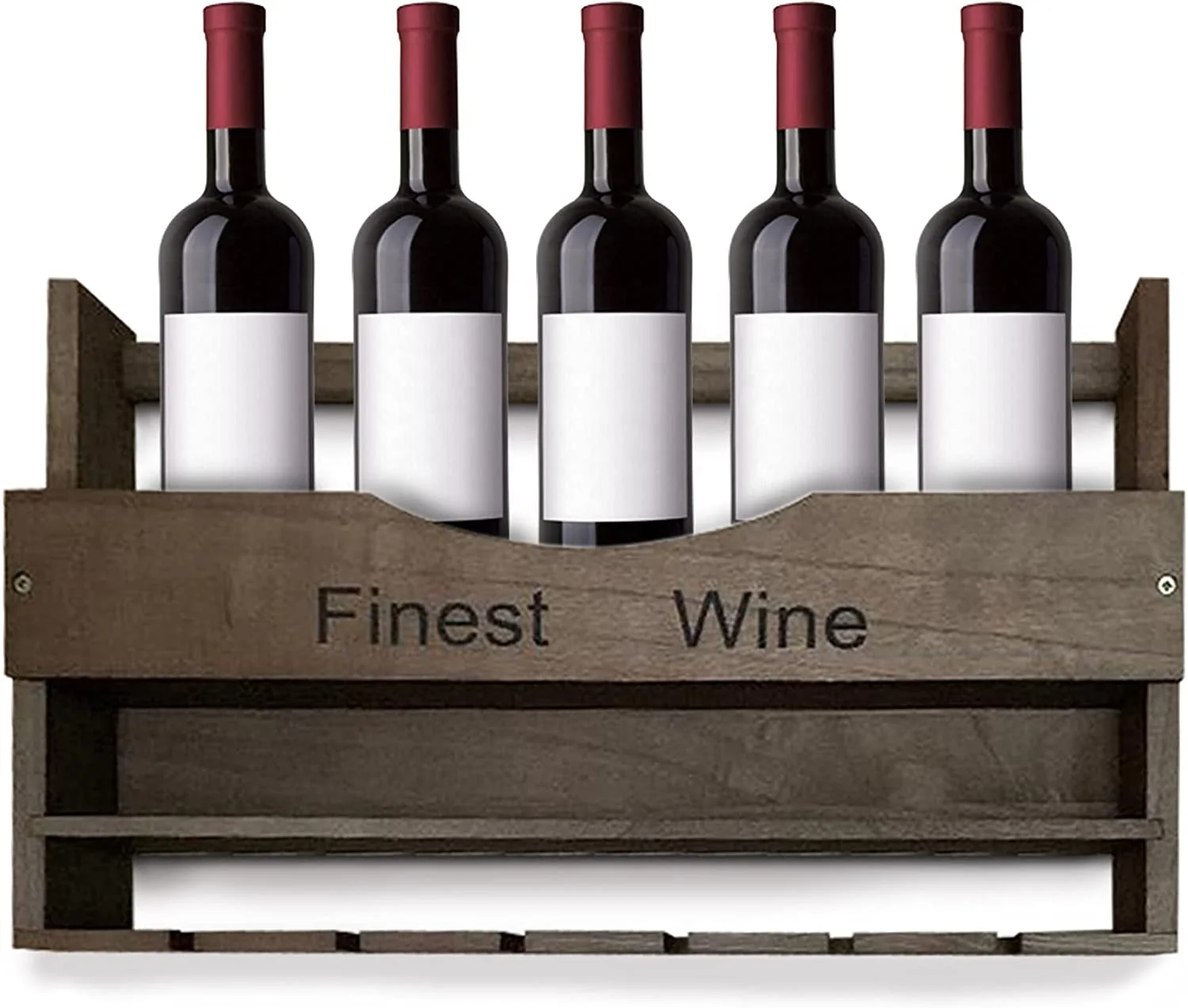 Wine Glass Holder Wall Mounted - Wall Mounted Wine Rack and Glass Holder- Plus Cork Storage - Holds 6 Bottles & 6 Stem Glasses