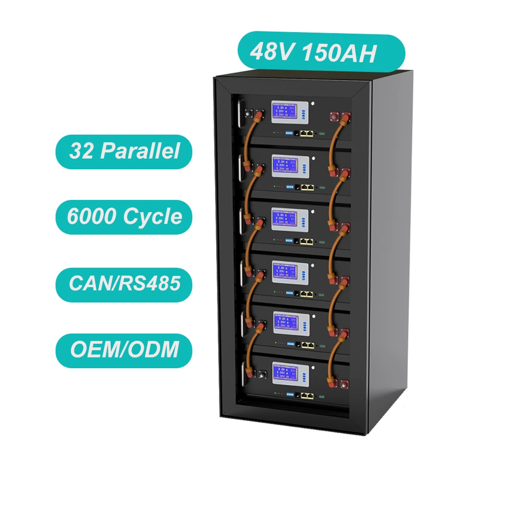 CAN RS485 PC Monitor Max 32 Parallel 6000+ Cycle Solar Lithium 200A BMS 5KWH 7.5KWH 10KWH 200AH 100AH 48V 150AH LiFePO4 Battery