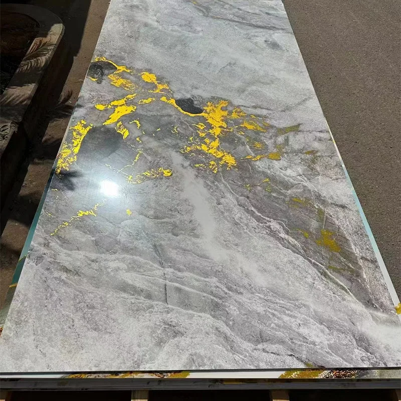 PET high gloss background wall 3D metal carbon crystal panel marble patterned UV panel