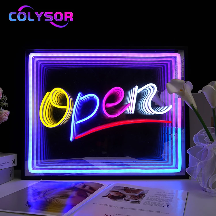 New Colorful Tunnel Light Open Home Pub Bar Shop Sign Light LED Neon Infinity Decorative Mirror