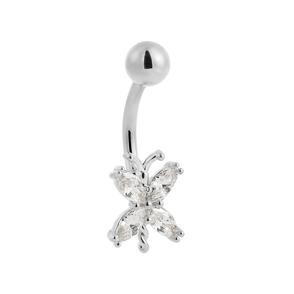 Superstar Custom fashion inlay zircon crystal butterfly body piercing jewelry navel ASTM F136 titanium women belly button ring