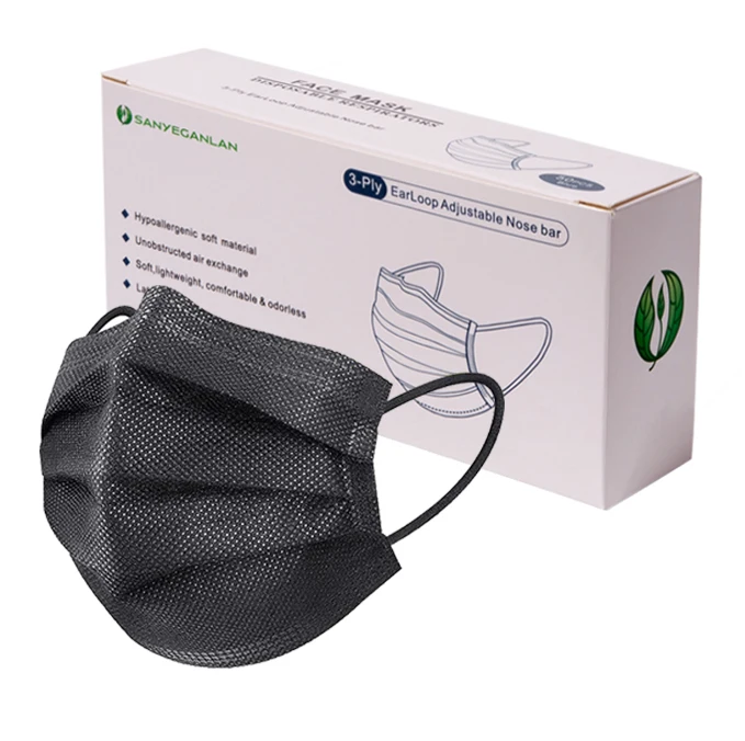 Nonwoven 3 ply 50PCS/Box Earloop Black color Disposable Face Mask