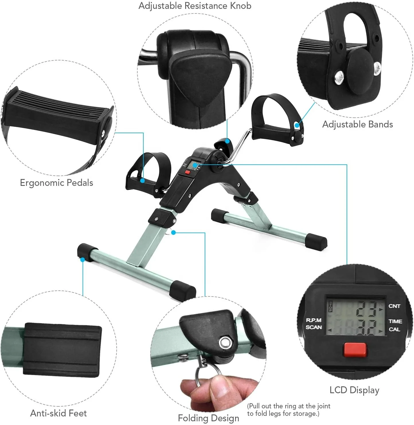 Daily Living Aid Foldable Mini Foot Pedal Exerciser Bike For Elderly DL104