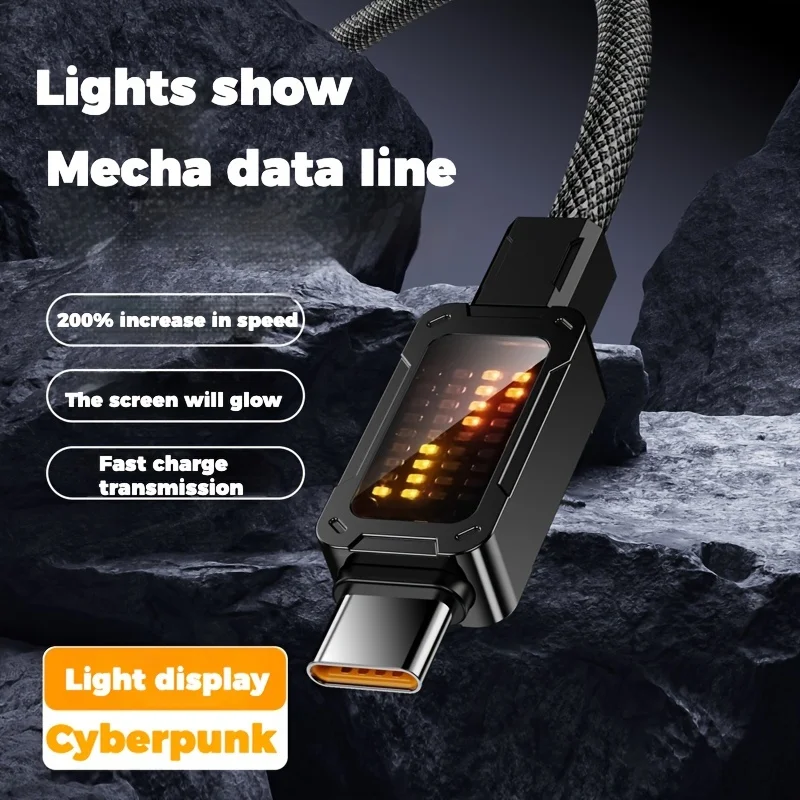 120cm Type C Data Cable with 100W Max Power Support Mecha Light Ambiance Durable Fabric High-Speed Data Transfer for iPhone 16