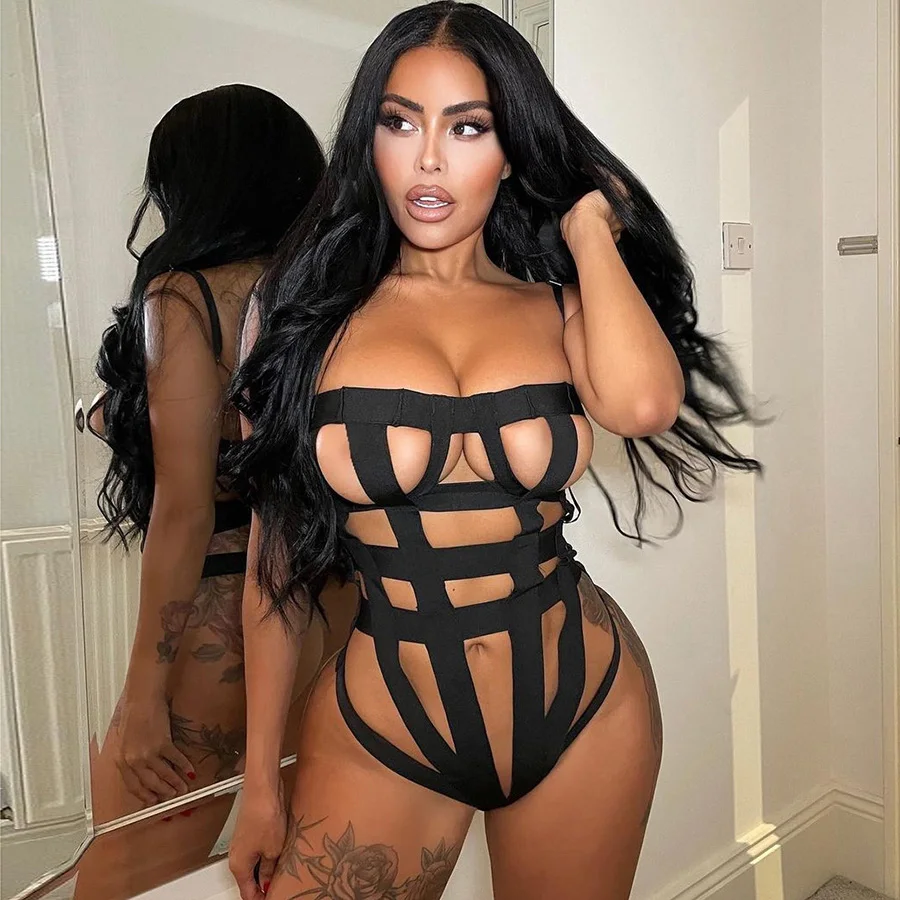 Kliou K21K06567 Wholesale Price Plain Backless Sleeveless Bodysuit Hollow Out Women Jumpsuit