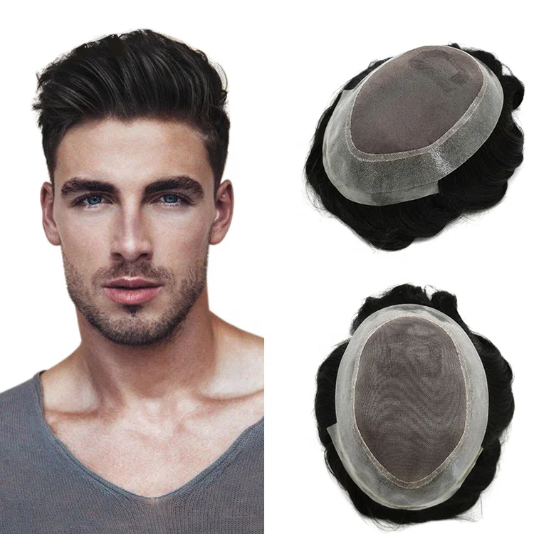 Высококачественные натуральные волосы, моно-и полиуретановые прочные индийские волосы Remy, парик для мужчин