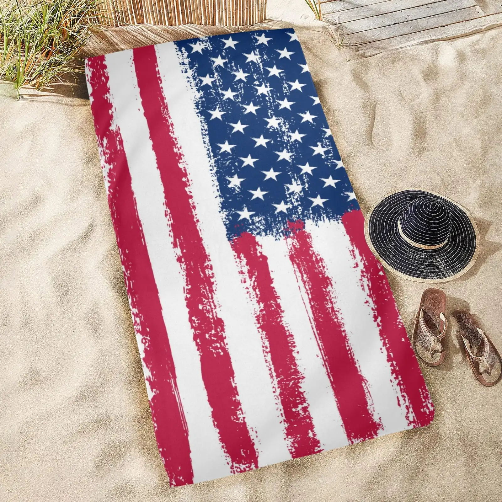 American Flag Beach Towels Independence Day Bath Towels Sport Bar Towel for Adult Kids Microfiber Quick Dry Swimming Cover