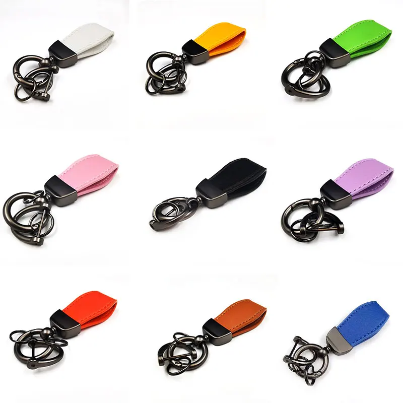 Metal keychains can heat transfer print logo blank leather lambskin key holder ring custom brand for car motorcycle bicycle