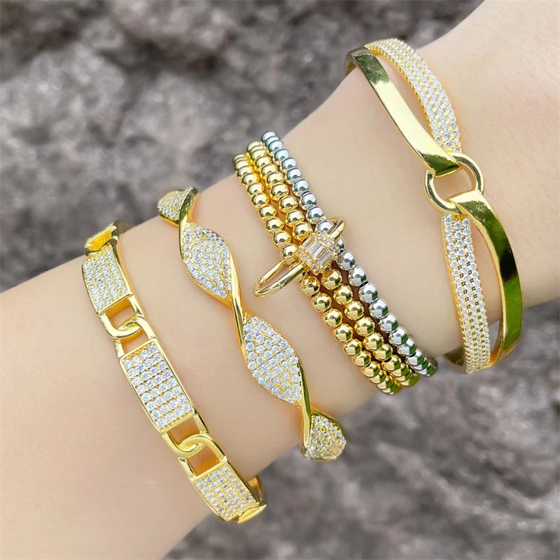 Gold Plated Cubic Zirconia Snake Bracelet Trendy Christian Friendship Bangles Silver Zinc Alloy with Stylish Snake Design