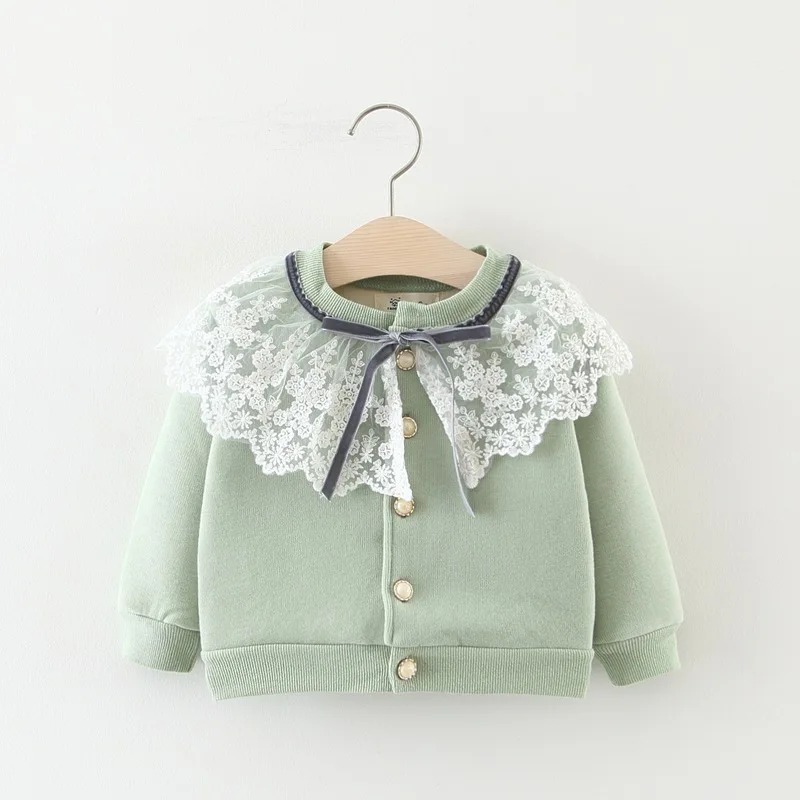 
Cute sweet style wide lace clip cotton plus round cotton lace doilies velvet baby cardigan 