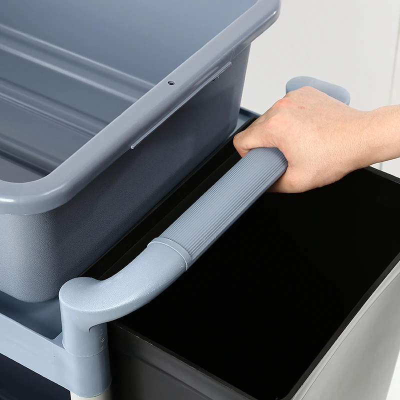Kitchen Hotel 3-Tier Household Plastic Collect Boxes Tableware Dish Mobile Dolly Cleaning Service Trolley