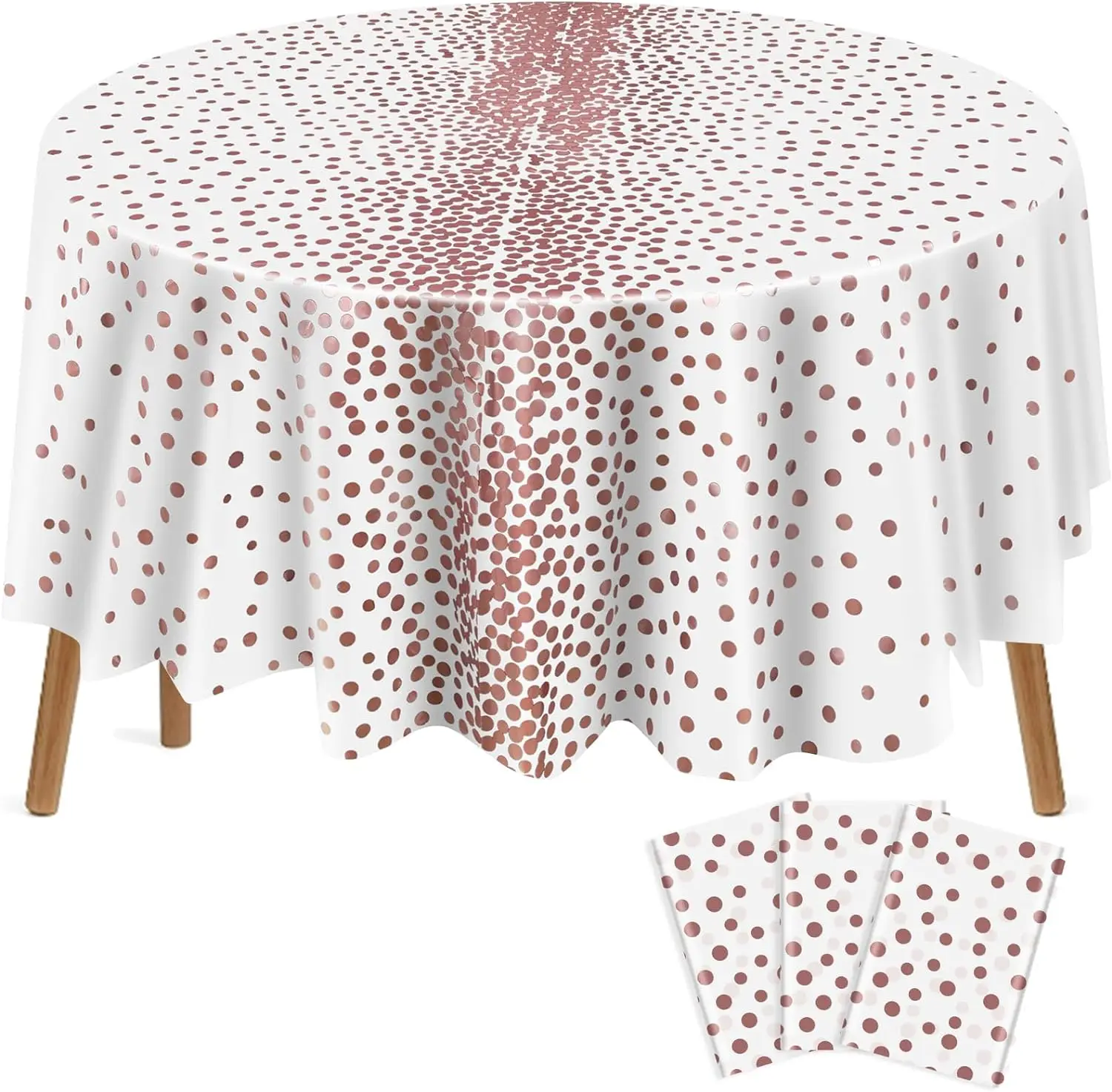 Round Dot Tablecloth 84 Inch Plastic Table Cover Dots Confetti Tablecloths for Bridal Shower Wedding Graduation Birthday Party