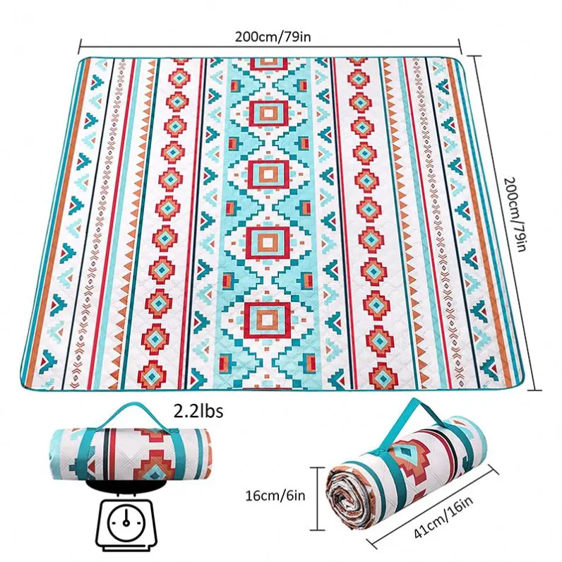 Hot Sale boho Lightweight blue Outdoor Acrylic Folding Picnic Blanket Mat Waterproof Portable