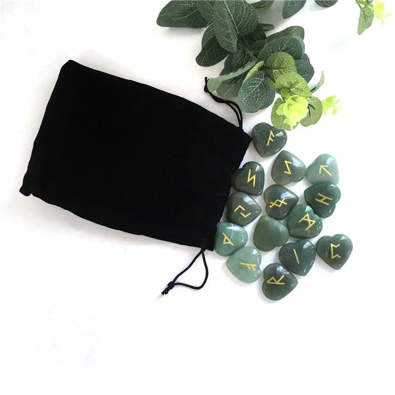 Wholesale 25 pcs Chakra Crystal Heart Set Engraved Holistic Balancing Reiki Healing Crystals Chakra Symbols Tumbled Palm Stone