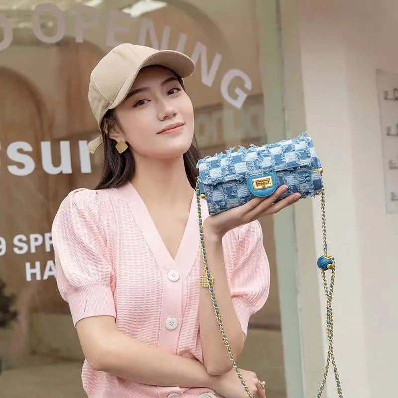fashion chain denim canvas new purses and handbags bags women shoulder pu leather crossbody bag for ladies