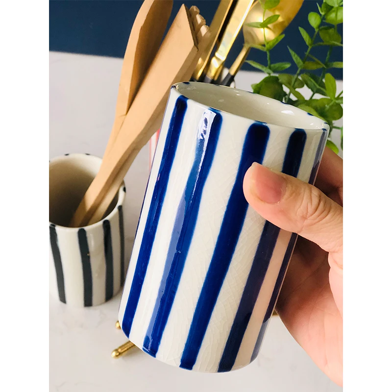 Ceramic chopstick utensil holder rests cylinder bucket basket Knife, fork and spoon storage