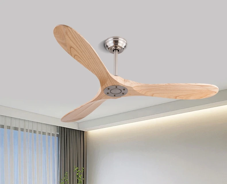 Luxury 60-Inch Modern Ceiling Fan Wholesale Solid Wood 3 Blades Full Copper Wire Mute Motor Remote Control AC