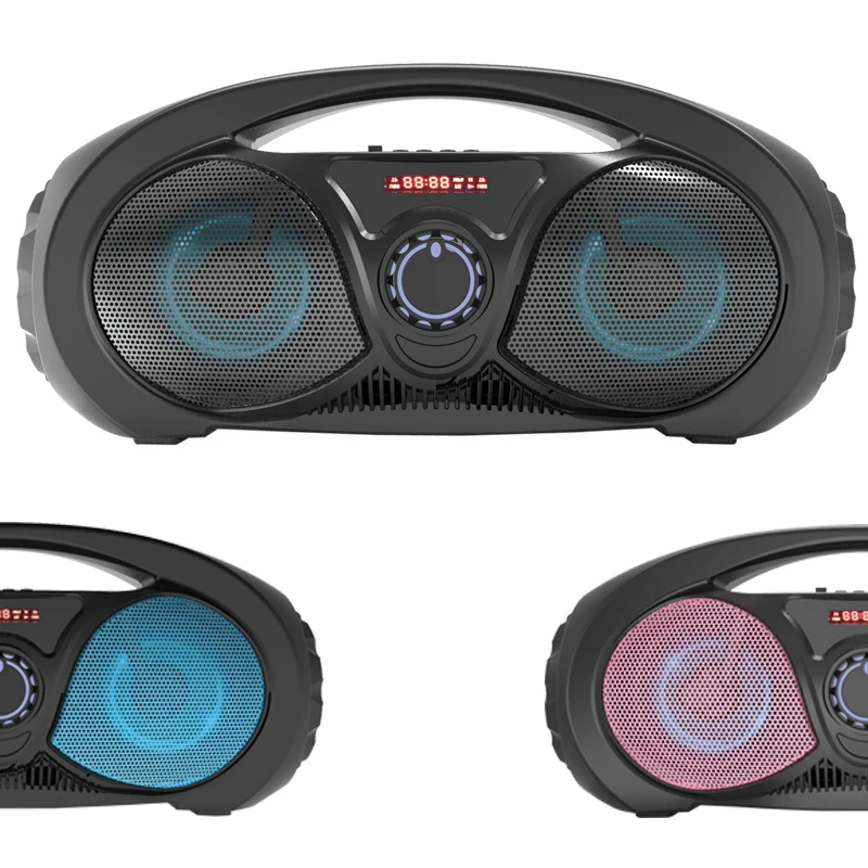 New Arrival Wireless Bluetooth Speaker LED Portable Boombox Outdoor Karaoke Subwoofer Bass Hifi Sound Speaker Support MIC TF FM