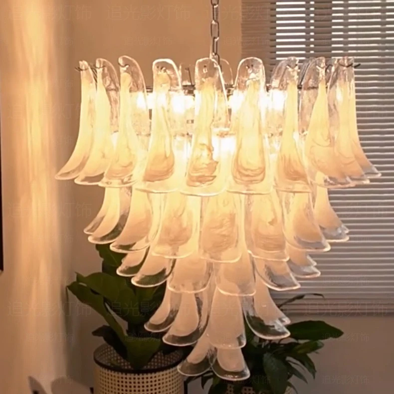 Elegant Chandelier 24Inch White Blue Small Light Home Decoration Energy Saving Light Source LED Murano Glass Crystal Chandeliers