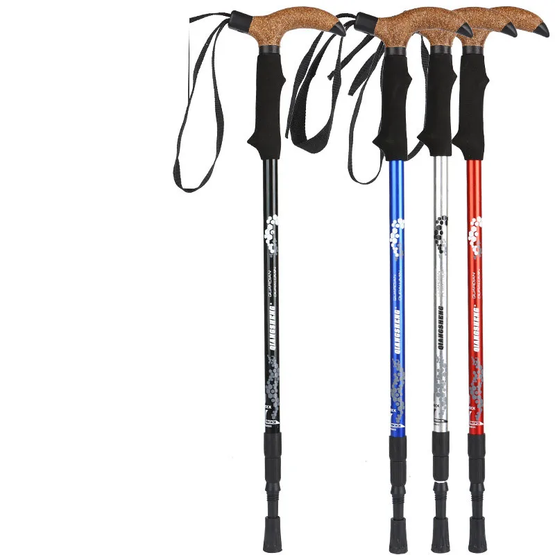 NEWMAJOR Aluminum Alloy Telescopic Shock Absorber Hiking Cane with Curved Handle Outdoor Folding Walking and Trekking Cane
