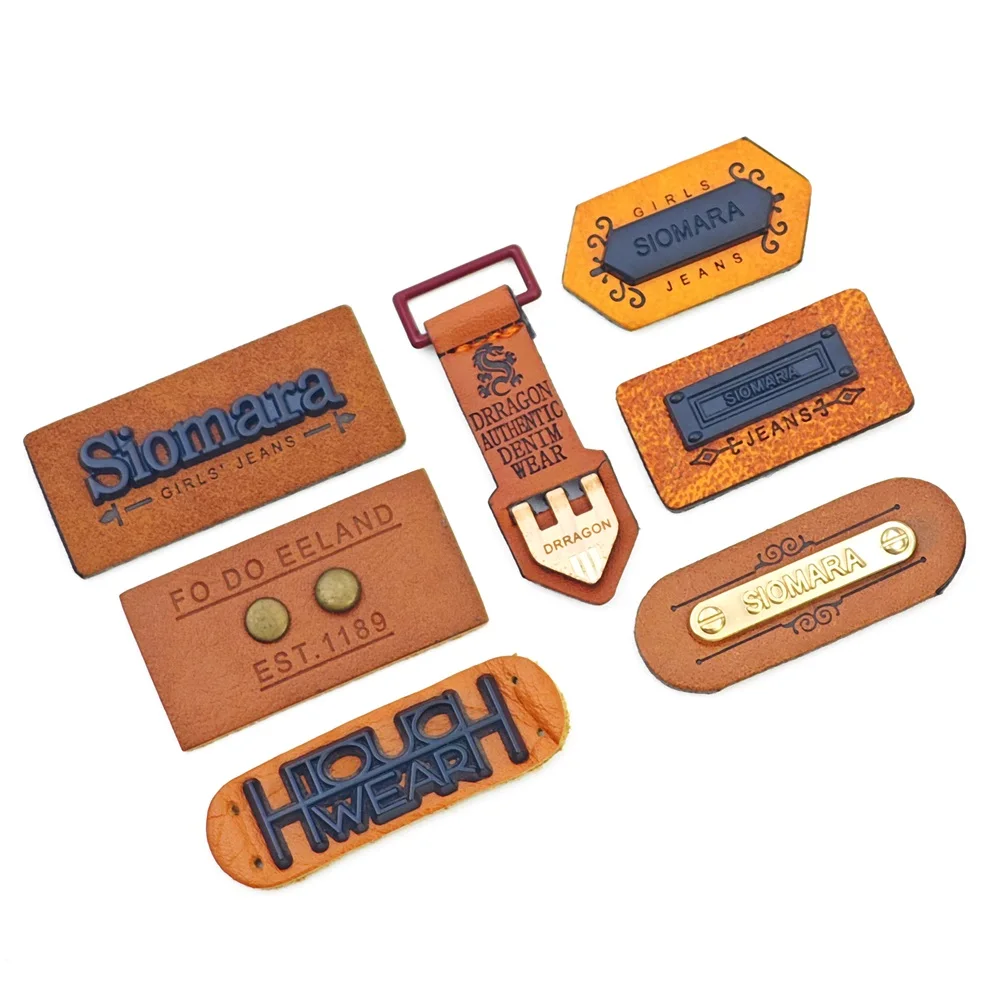 Embossed logo clothes clothing tag metal pu custom leather label jeans leather patch for clothing clothes jeans bags
