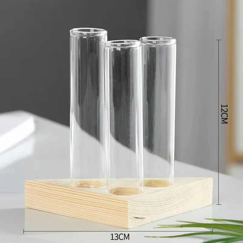 Desktop glass planter bulb glass vase with wooden stand propagation station