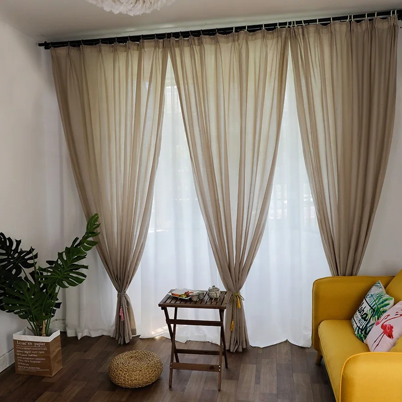 Wholesale Plain Bright Window Curtains For The Living Room Luxury Bedroom Hotel Thermal Insulated Hemp Fabric