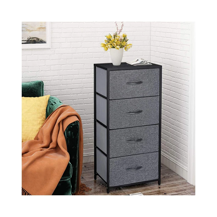Customized 5L-203 Cabinet 4 Drawers Storage Chest Metal Tower Living Room Furniture  Steel Frame Wood Top Fabric Drawer Cabinets