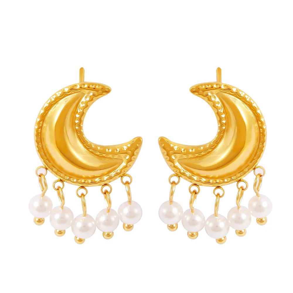 Ear Rings for Women Moon Earrings Plastic Pearl Drop Earrings Wholesale Gold Plated Stainless Steel Earings Jewelry Women