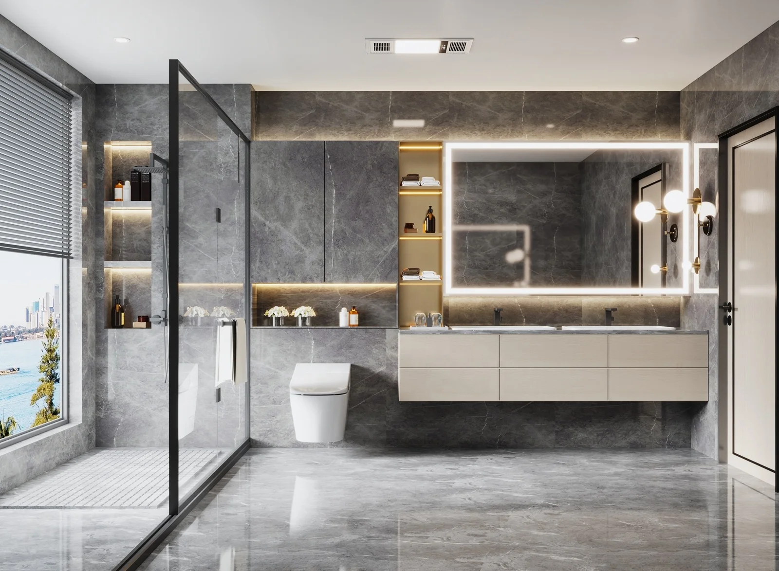 Luxury hotel modern design mirror marble wood bathroom vanity unit with sink 30 inch 48 inch rock slab stone wash basin