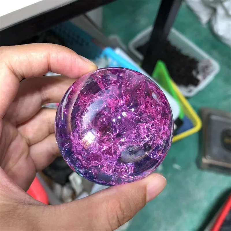 Wholesale polished aura crack glass stone ball electroplating color crystal sphere