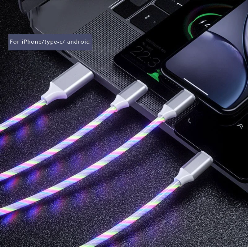  10 Pecent Off стример светодиодный течет свет быстрая зарядка 3 в 1 Micro USB Type c 3A быстрое зарядное устройство штырьковые шнуры для