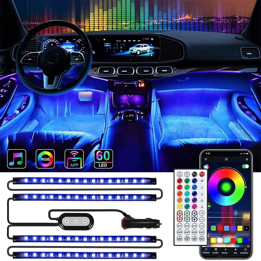 Новый 16-цветный RGB USB светодиодные Напольные светильники 4 шт. Автомобильный интерьер окружающего освещения Декор пульт дистанционного управления SMD 5050 PCB корпус IP65 5 В вход