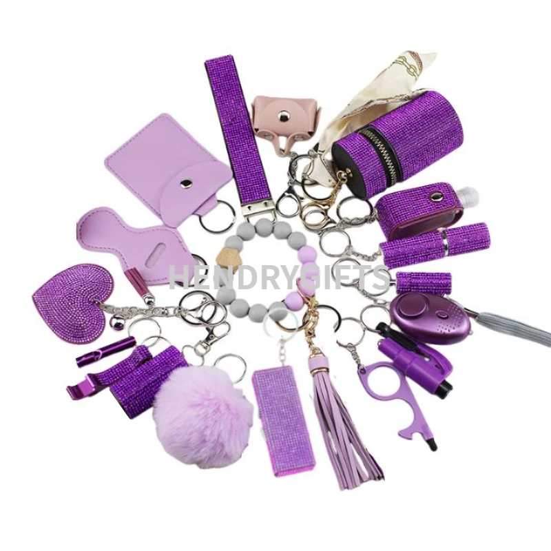 Wholesale DIY Rhinestone Bling Self Defense Keychain Accessories Supplies Safety Keychain Set Self Defense Keychain for Women